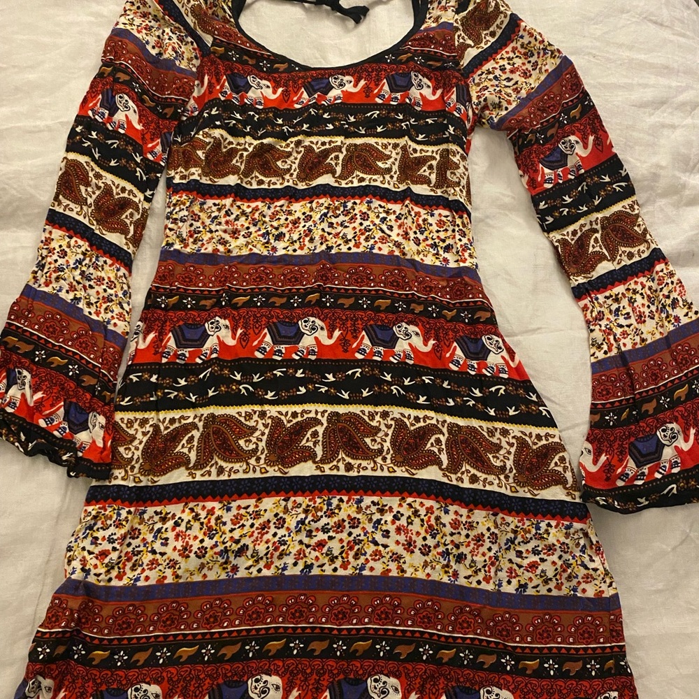 Boho Print Long-sleeve Mini Dress